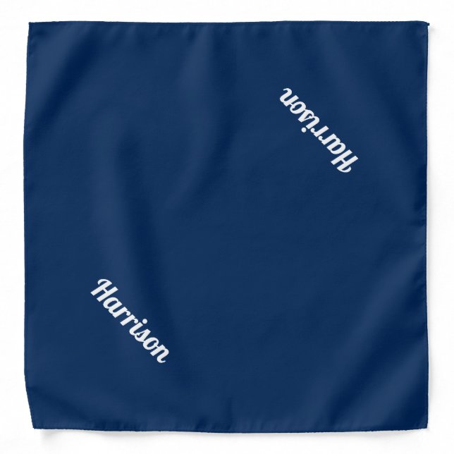 Customize name text navy blue white dog bandana (Front)