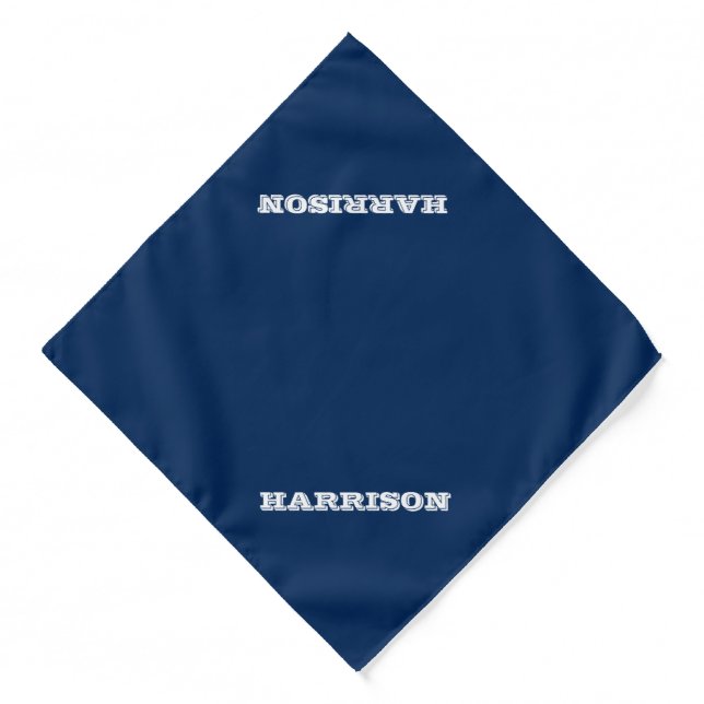 Customize name text navy blue white dog bandana (Front)