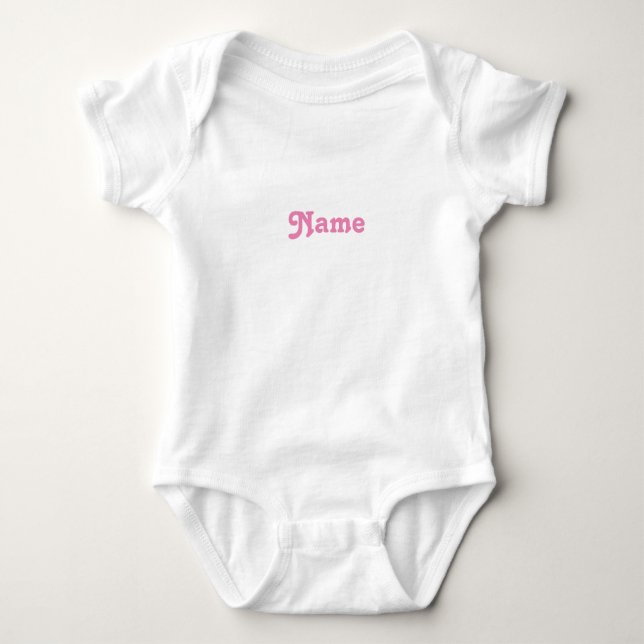 Customize name, text pink letters grey baby bodysuit (Front)