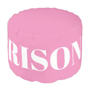Customize name, text, pink white pouf