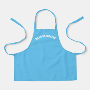 Customize name text white curved letters blue apron