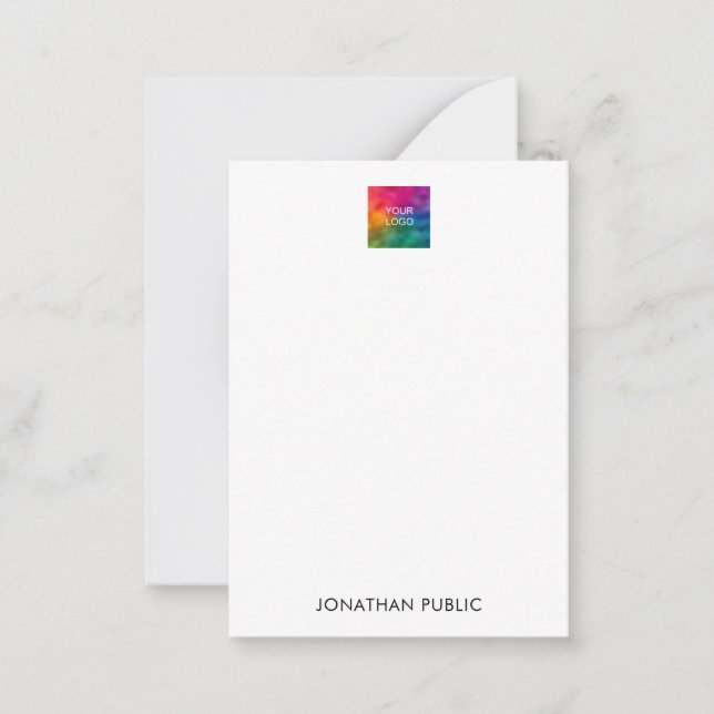 Customize Name Upload Logo Here Trendy Vertical Note Card (Front)