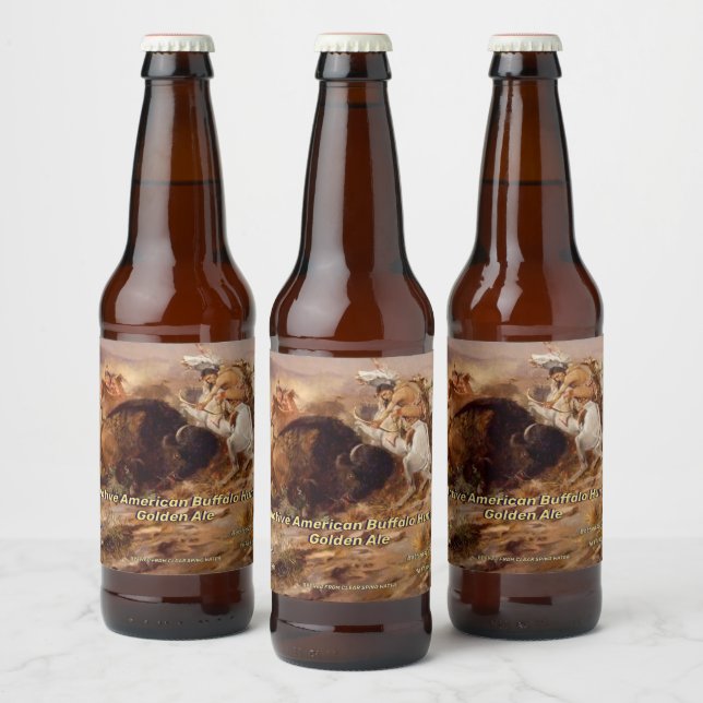 Customize Native American Buffalo Hunt Detailed Beer Bottle Label (Bottles)