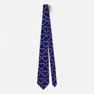 Customize Navy Blue and Neon Pink Heart Party Neck Tie
