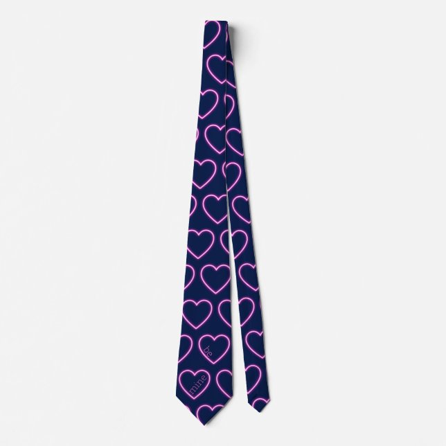 Customize Navy Blue and Neon Pink Heart Party Neck Tie (Front)