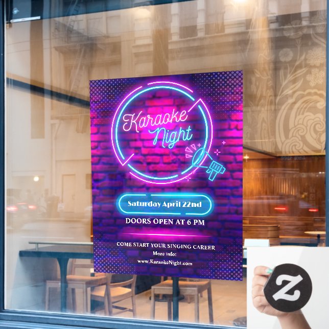 Customize Neon Karaoke Night Large  Window Cling (Cafe Window)