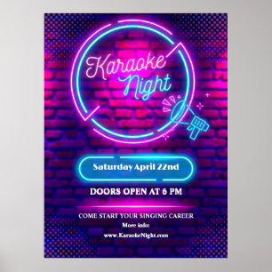 Customize Neon Karaoke Night Large Window Poster
