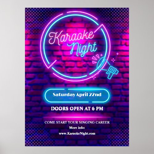 Customize Neon Karaoke Night Large Window  Poster