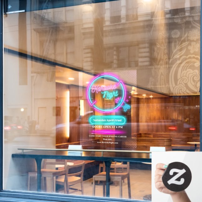 Customize Neon Karaoke Night Medium Size Window Cling (Cafe Window)