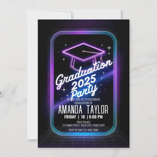 Customize Neon Purple Dinner Graduation Futuristic Invitation (Front)