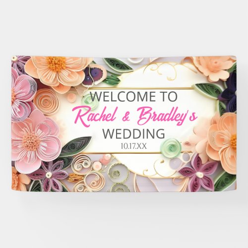 Customize Neutral Wedding Modern Floral Frame Banner