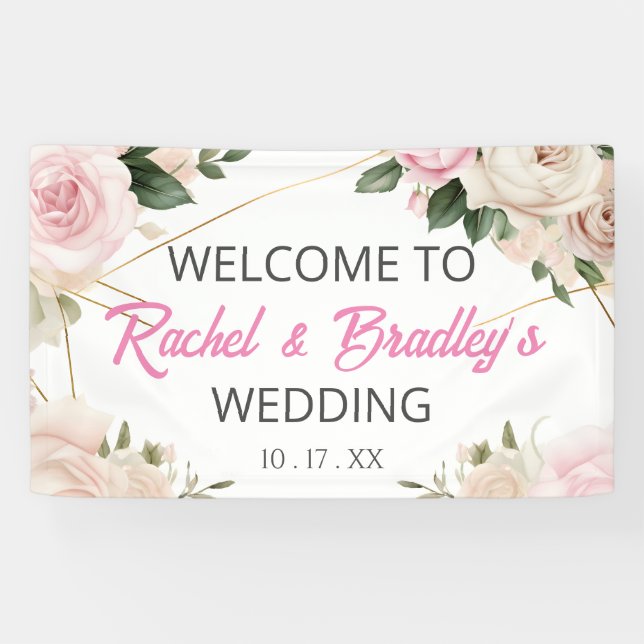 Customize Neutral Wedding Modern Rose Gold Frame Banner (Horizontal)