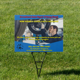 Customize Now Hiring An Auto Shop Mechanic Yard Sign