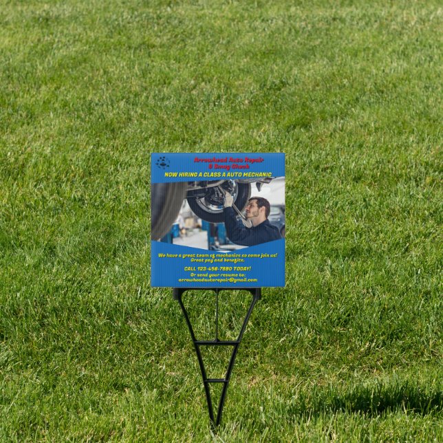 Customize Now Hiring An Auto Shop Mechanic Yard Sign (Insitu)