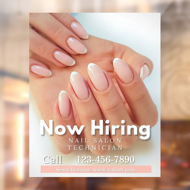 Customize Now Hiring Nail Salon Technician Pink Window Cling (Sheet 2)