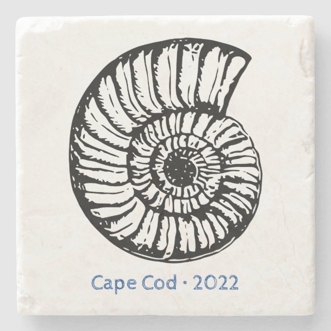 Customize Ocean Shell Line Art Sand Stone Coaster (Front)