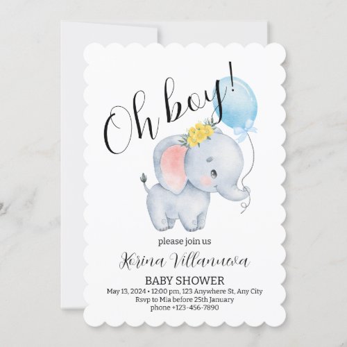Customize Oh Boy elephant  blue watercolor Thank You Card