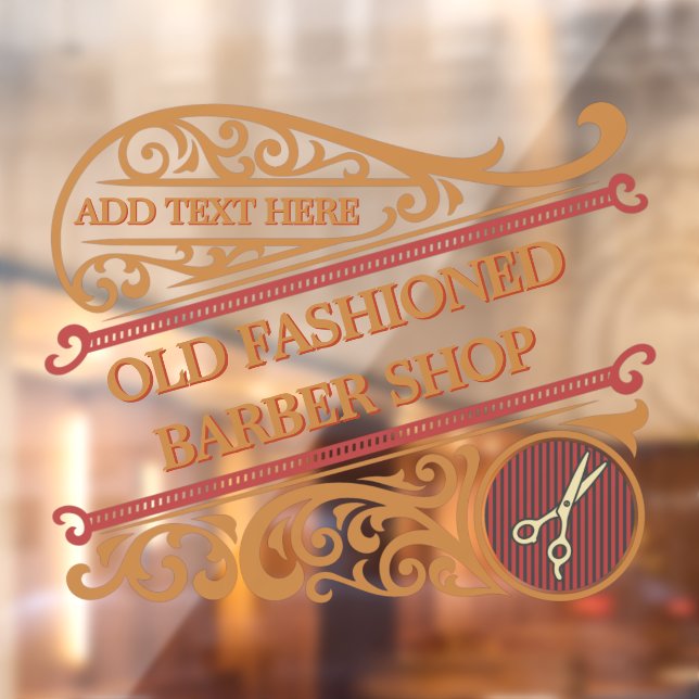 Customize Old Fashioned Barber Shop Gold Burgundy Window Cling (Sheet 2)