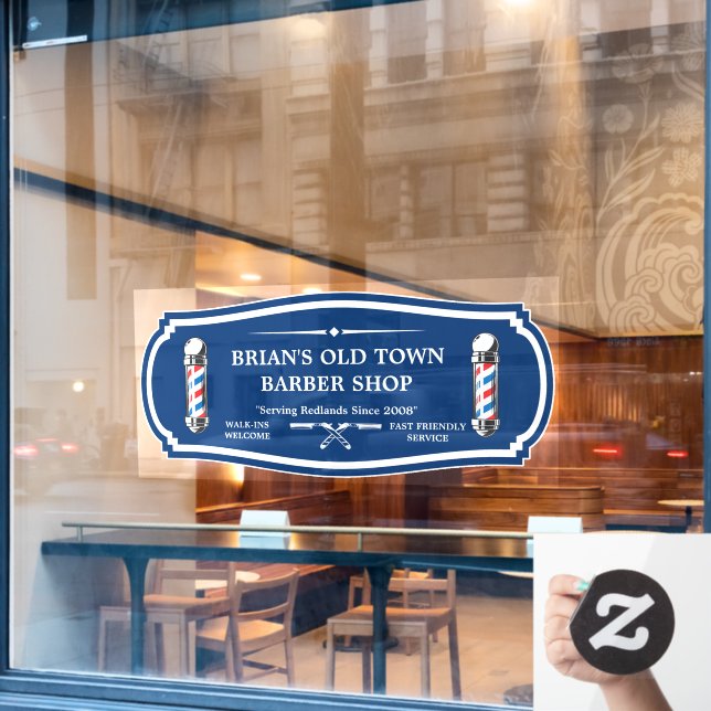 Customize Old Fashioned Barbershop Poles Front Window Cling (Cafe Window)