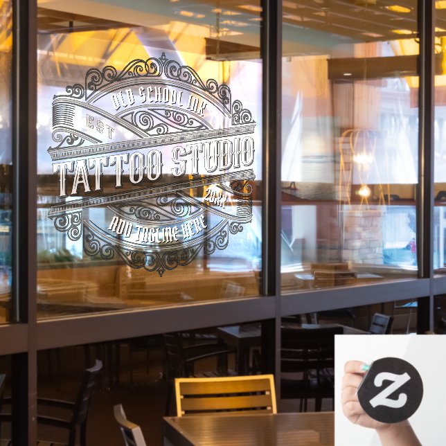 Customize Old School Ink Tattoo Shop Business  Window Cling (Restaurant Window)