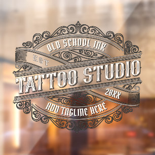 Customize Old School Ink Tattoo Shop Business Window Cling