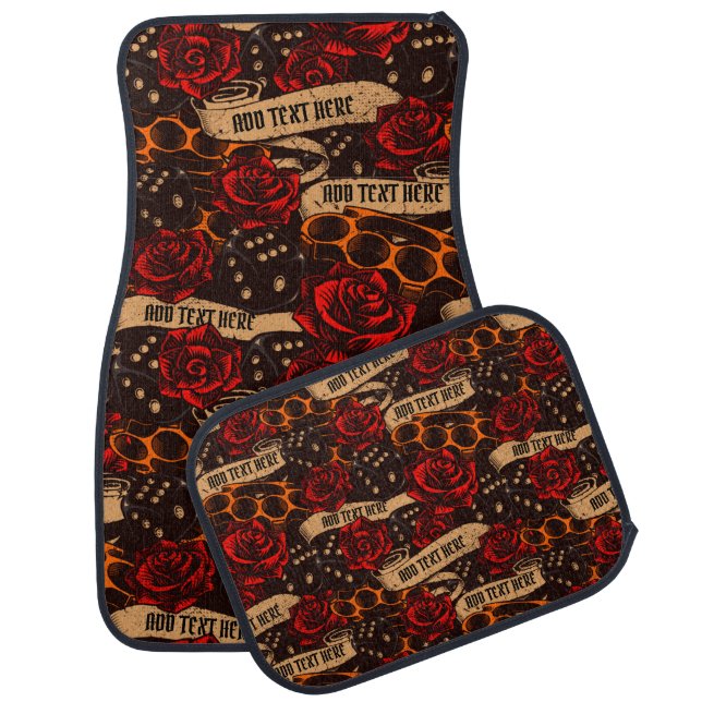 Customize Old School Tattoo Roses Dice Brass  Car Floor Mat (Set)