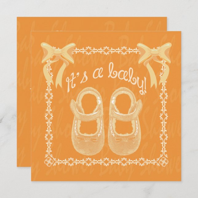 Customize Orange unisex baby shower invitation (Front/Back)