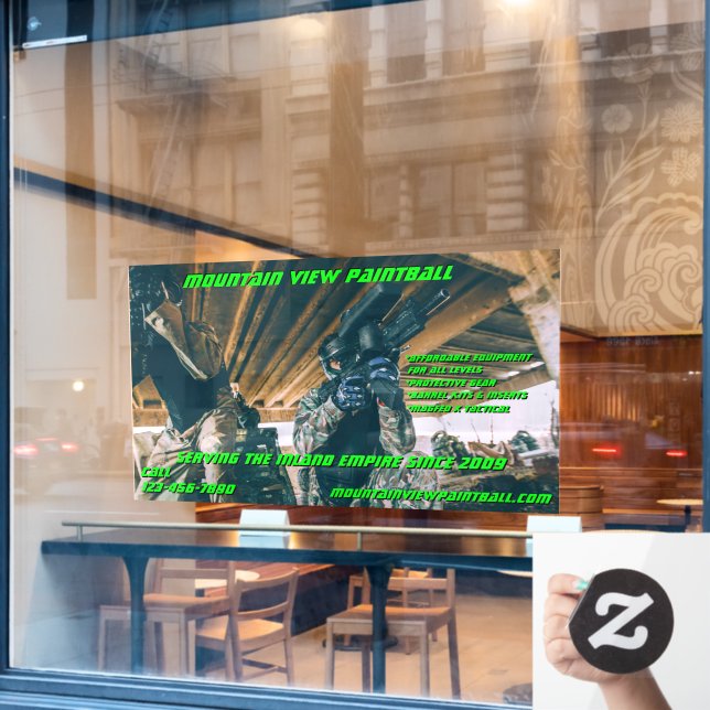 Customize Paintball Shop Gear Equipment Front  Window Cling (Cafe Window)