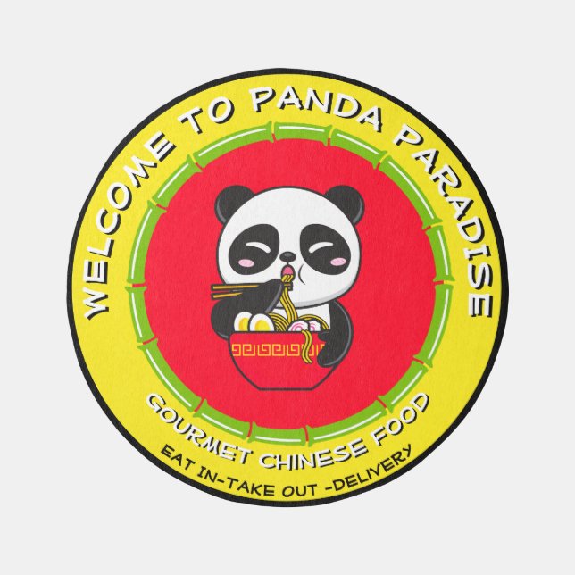 Customize Panda Bear Noodles Chinese Restaurant  Outdoor Rug (Front)