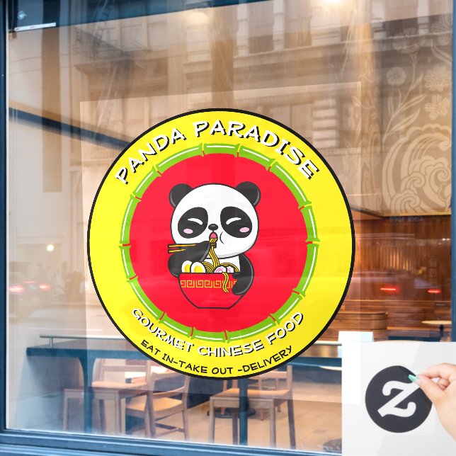 Customize Panda Bear Noodles Chinese Restaurant  Window Cling (Cafe Window)