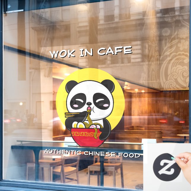 Customize Panda Bear Noodles Chinese Restaurant  Window Cling (Cafe Window)