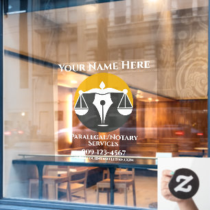 Customize Paralegal Notary Services Business Front Window Cling