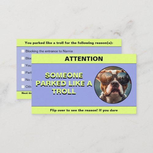 Customize Parked Like a troll funny parking prank Calling Card