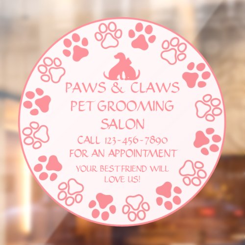 Customize Paws Claws Pet Grooming Front Door Pink  Window Cling
