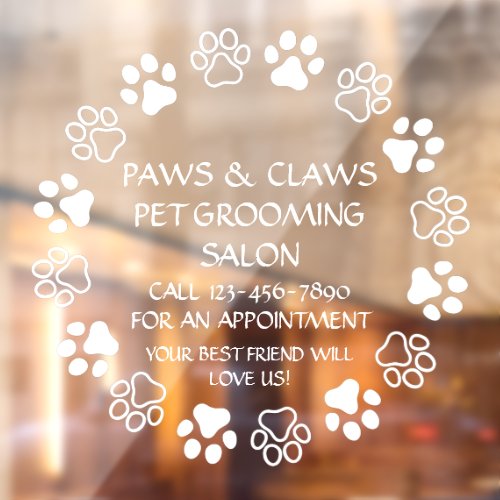 Customize Paws Claws Pet Grooming Front  Window Cling
