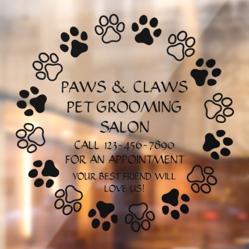 Customize Paws Claws Pet Grooming Front  Window Cling