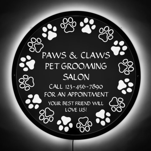 Customize Paws Claws Pet Grooming Front Window LED Sign