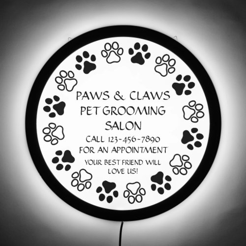 Customize Paws Claws Pet Grooming Front Window LED Sign