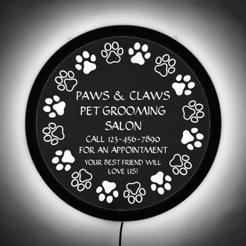 Customize Paws Claws Pet Grooming Front Window LED Sign