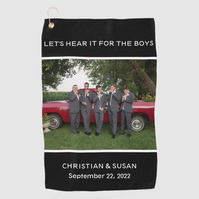 Customize Personal Photo Wedding Party BLACK Golf Towel (Front)