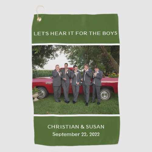 Customize Personal Photo Wedding Party GREEN Golf Towel