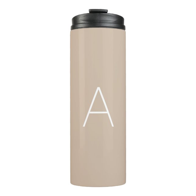 Customize personalize Alphabet initial beige white Thermal Tumbler (Front)