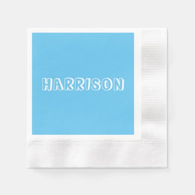 Customize, personalize Birthday Name, text Blue Napkins (Front)