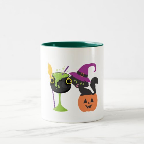 Customize Personalize Halloween Witch Black Cat Tw Two_Tone Coffee Mug