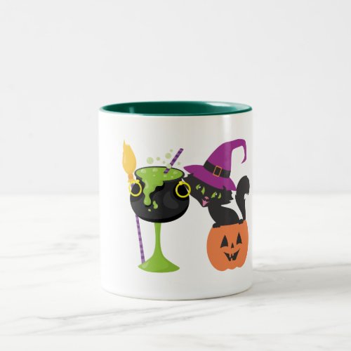 Customize Personalize Halloween Witch Black Cat Two_Tone Coffee Mug
