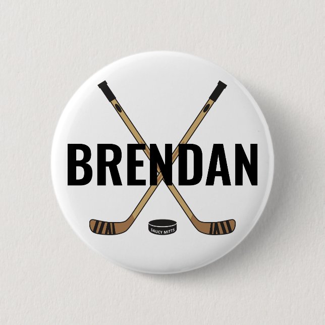 Customize Personalize Hockey Name Hockey Flare Button (Front)