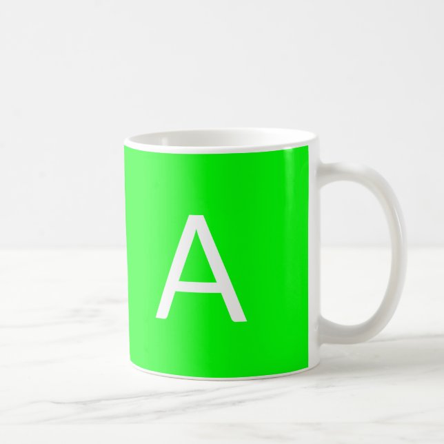 Customize, personalize monogram initial neon green coffee mug (Right)