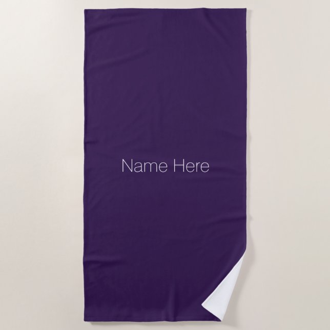 Customize personalize name monogram dark violet beach towel (Front)