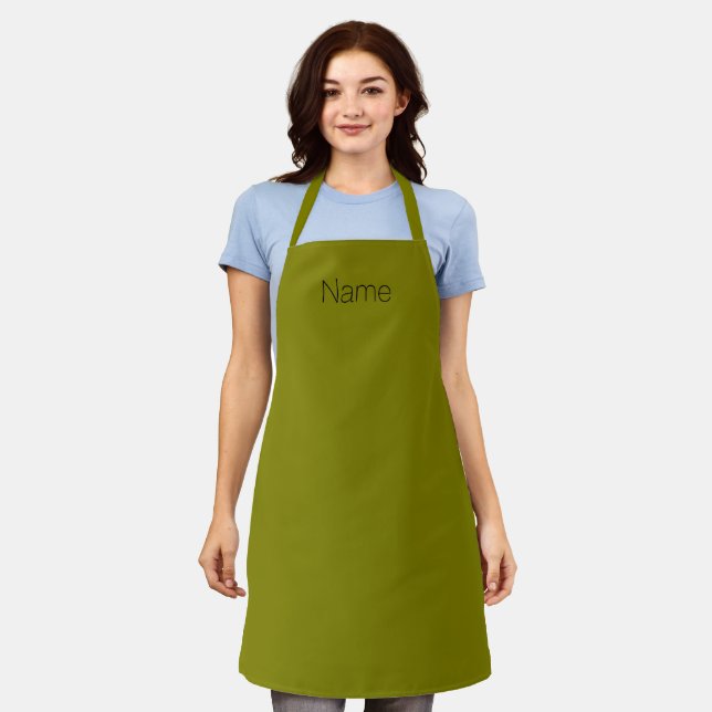 Customize personalize NAME monogram olive green Apron (Worn)