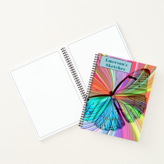 Customize Personalize Rainbow Butterfly Sketchbook Notebook (Inside)